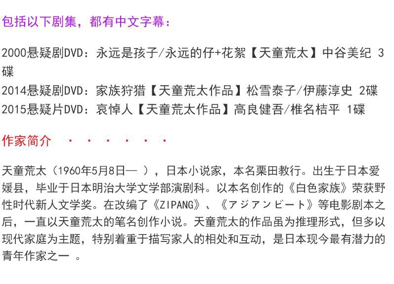 新日本推理劇DVD:推理小說家:天童荒太 3部電視劇+電影合集 6碟 新日本推理劇DVD:推理小說家:天童荒太 3部電視劇+電影合集 6碟