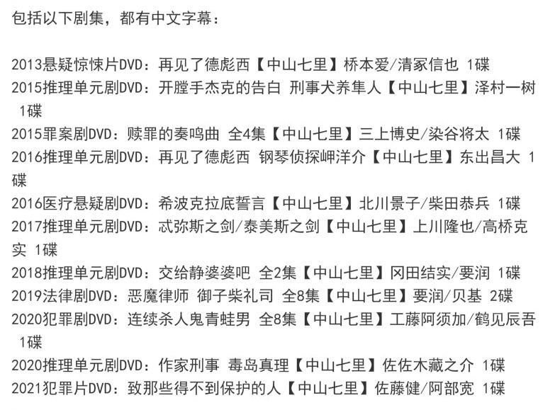 新日本推理劇DVD:推理作家:中山七里 11部電視劇+單元合集 日語中字 12碟 新日本推理劇DVD:推理作家:中山七里 11部電視劇+單元合集 日語中字 12碟