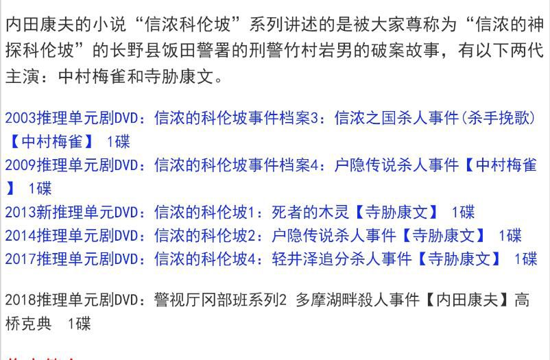 新日本推理劇DVD:推理大師:內田康夫 電視劇+電影合集 37碟 新日本推理劇DVD:推理大師:內田康夫 電視劇+電影合集 37碟