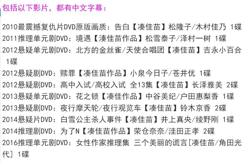 新日本推理劇DVD:推理小說家:湊佳苗 14部電視劇+電影合集 18碟 新日本推理劇DVD:推理小說家:湊佳苗 14部電視劇+電影合集 18碟