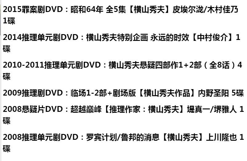新日本懸疑DVD:推理小說家:橫山秀夫16部電視劇+單元劇合集24碟 新日本懸疑DVD:推理小說家:橫山秀夫16部電視劇+單元劇合集24碟