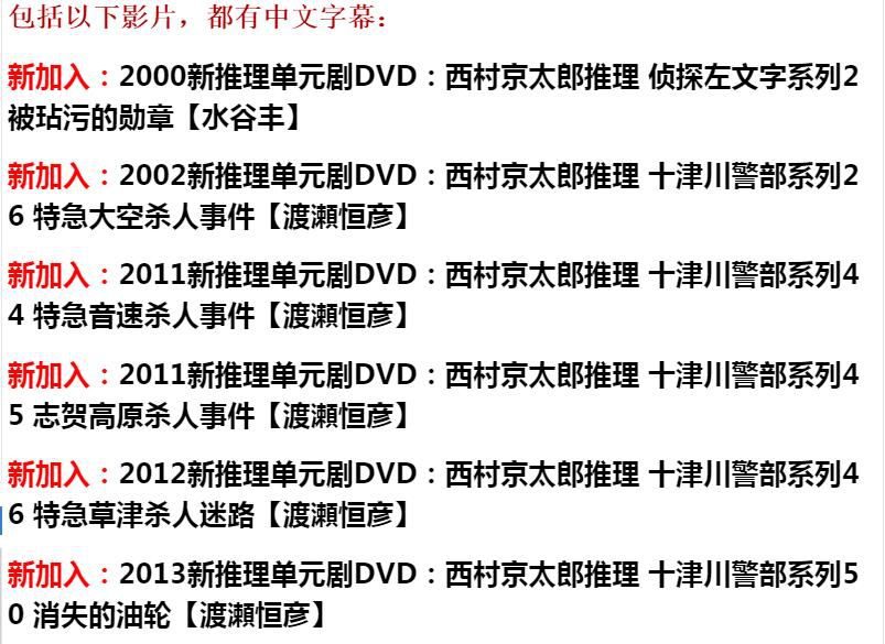 新日本推理片DVD:推理小說家:西村京太郎 33部單元劇合集 33碟 新日本推理片DVD:推理小說家:西村京太郎 33部單元劇合集 33碟