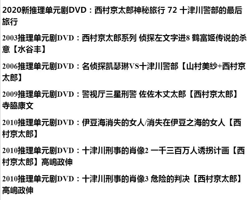 新日本推理片DVD:推理小說家:西村京太郎 33部單元劇合集 33碟 新日本推理片DVD:推理小說家:西村京太郎 33部單元劇合集 33碟