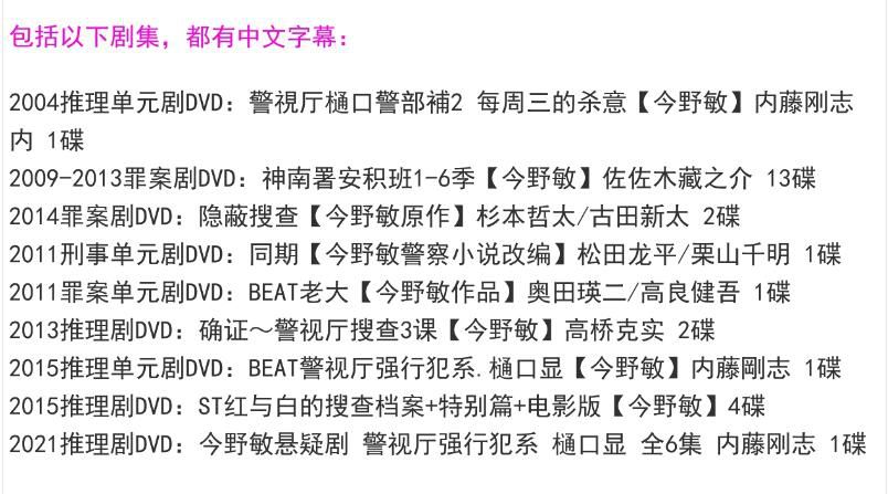 新日本推理劇DVD:警察小說家:今野敏 9部電視劇+電影合集 26碟 新日本推理劇DVD:警察小說家:今野敏 9部電視劇+電影合集 26碟